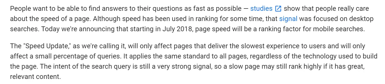 page speed as a ranking factor