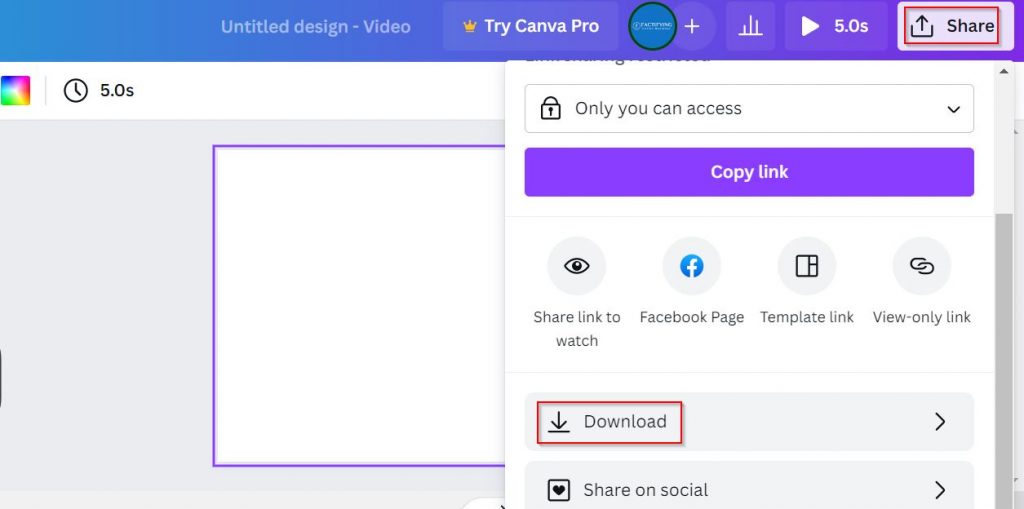 Downloading a video on Canva