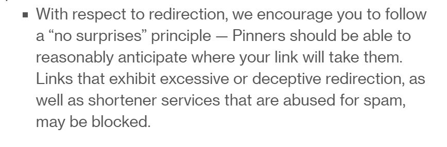 Pinterest community guidelines for link cloaking 