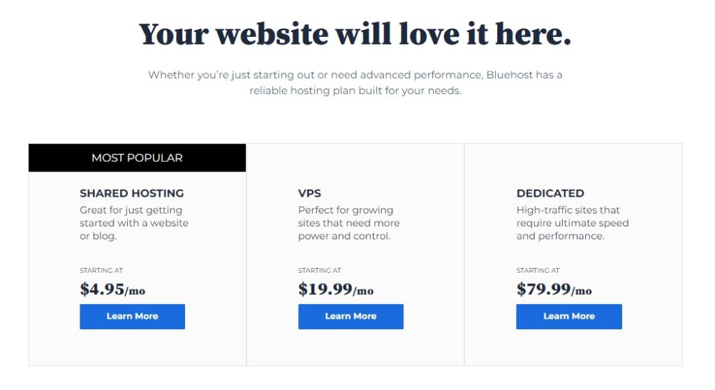 Best web hosting for restaurants: Bluehost pricing 