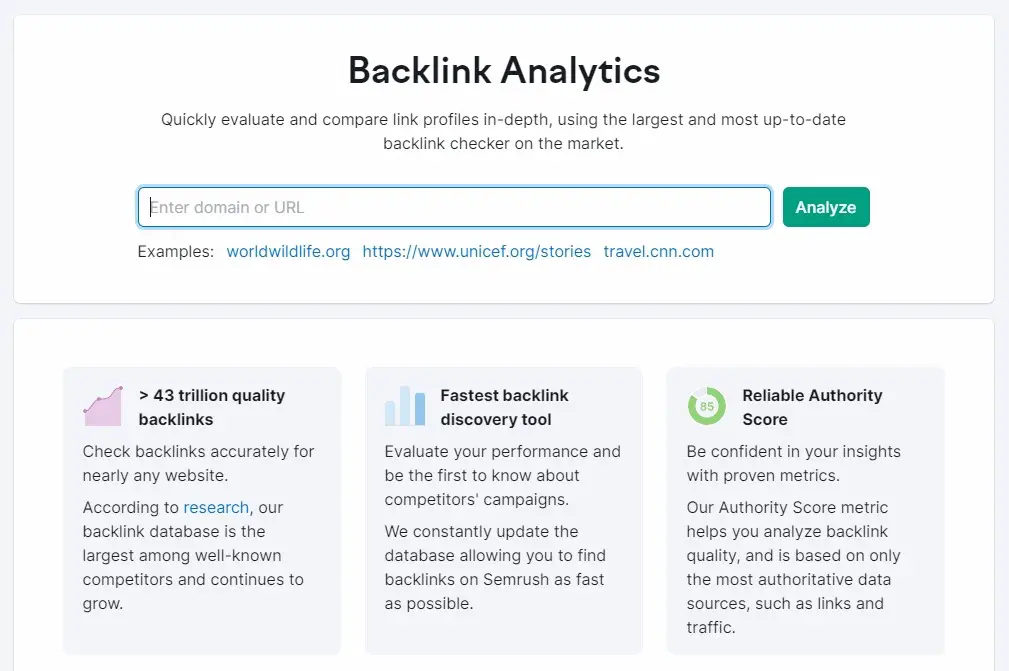 SEMrush backlink analytics tool 