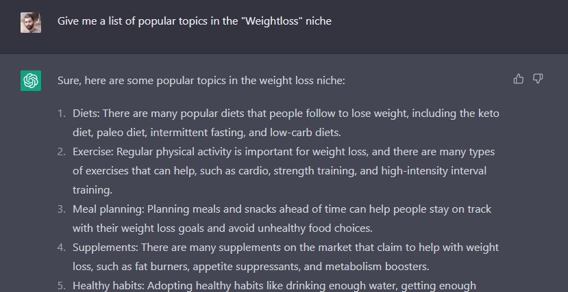List of niche topics in the weightloss niche