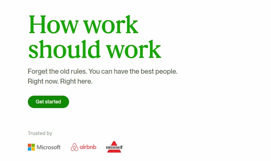 Upwork homepage screenshot. The text says: How work should work. 
