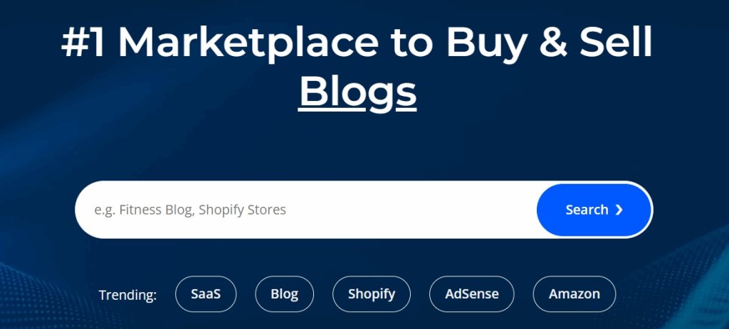 Flippa homepage screenshot: Flipping blogs on Flippa 