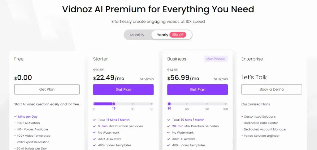 Vidnoz AI pricing